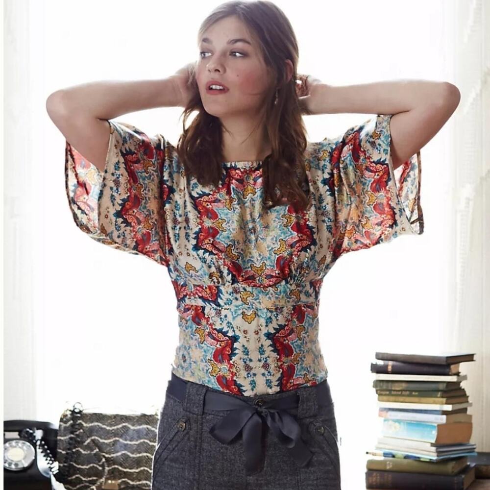 KAS New York for Anthropologie EUC Women's Winterstar Blouse Kimono Sleeves 12